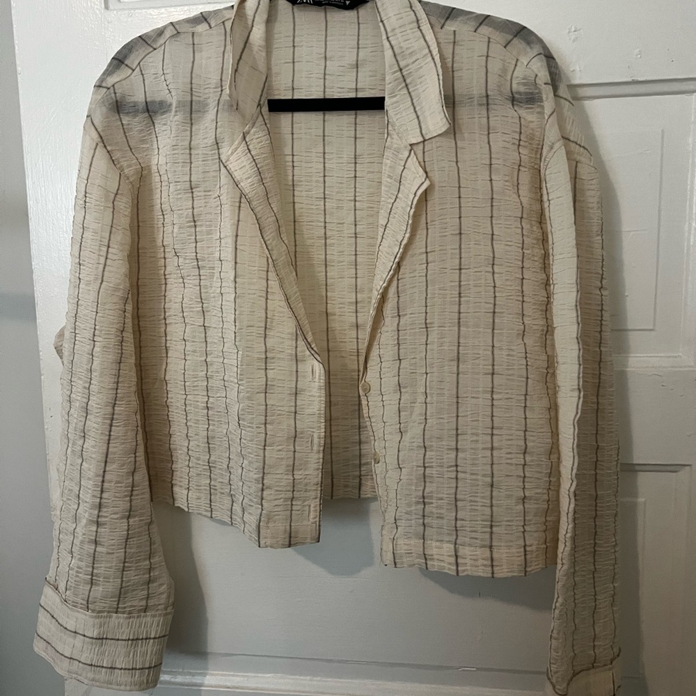 Zara Cream Striped Blazer
